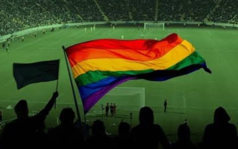 Bandera LGBT en un partido de fútbol