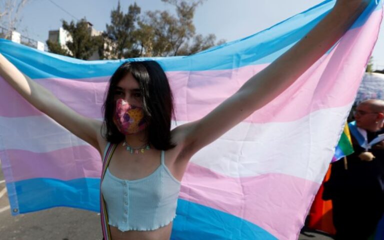 chica con bandera trans