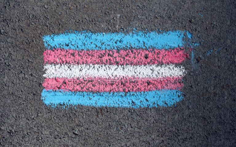 Bandera trans pintada en la calle