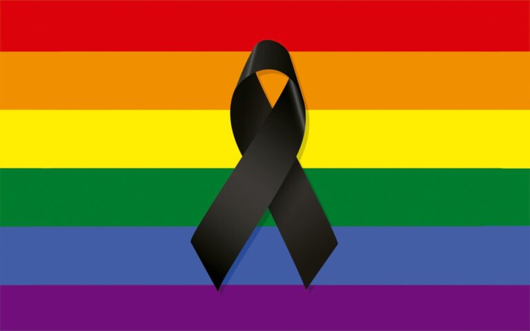 Símbolo del duelo sobre la bandera LGBT
