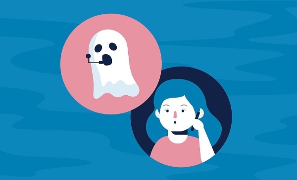 Símbolo del ghosting hablando con una persona