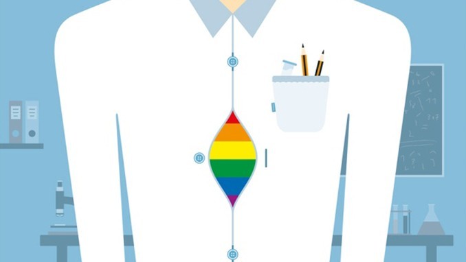Dibujo de una bata con una bandera LGBT haciendo referencia a las OSTEM
