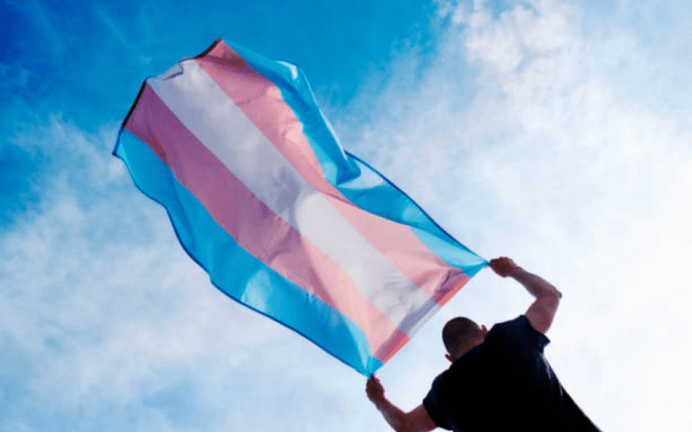 Persona con la bandera trans